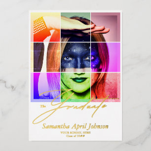 Magazine Pop Art Retro Modern Graduation Photo  Foil Invitation