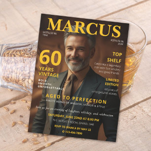 Magazine Style 60th Birthday Photo Whiskey Theme Invitation