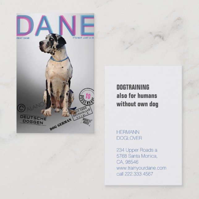 Magazine Style Great Dane  Business Card (Front/Back)