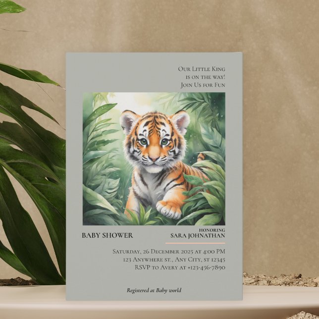 Magazine Style Wild Safari cute Tiger baby shower  Invitation (Creator Uploaded)