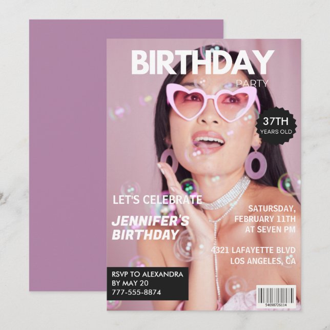  Magazine Stylish Photo 37th birthday invitations  (Front/Back)