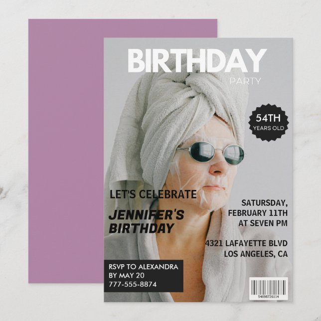  Magazine Stylish Photo 54th birthday invitations  (Front/Back)