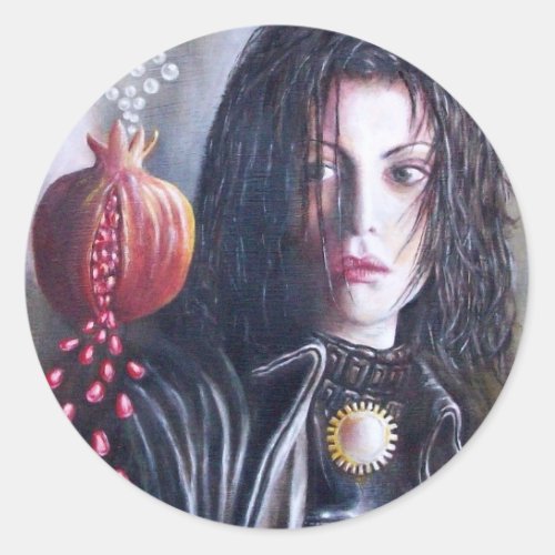 MAGDALEN AND POMEGRANATE Black White Red Classic Round Sticker