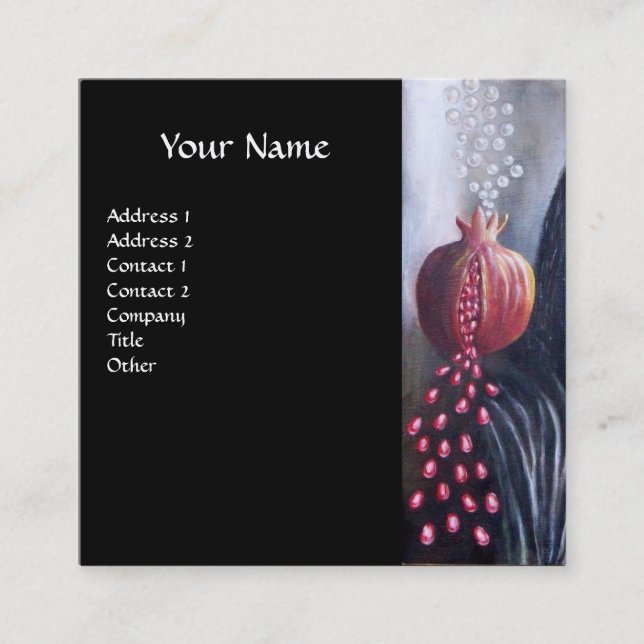 MAGDALEN AND POMEGRANATE Black White Red Square Business Card (Front)