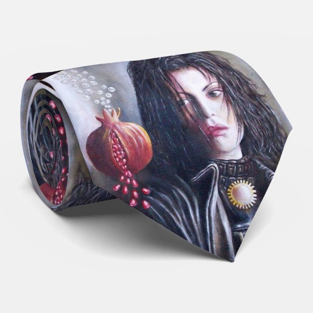 MAGDALEN AND POMEGRANATE Red Grey Neck Tie (Rolled)