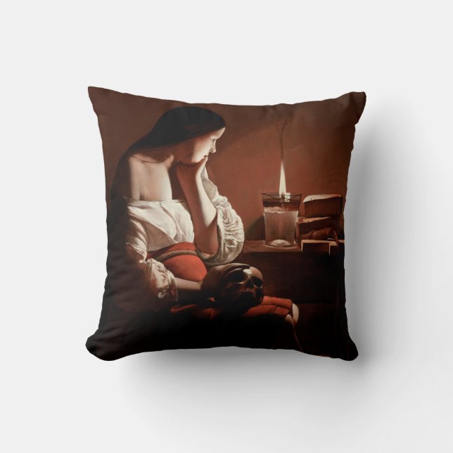 Magdalene with the Smoking Flame, La Tour Throw Pillow (Front)