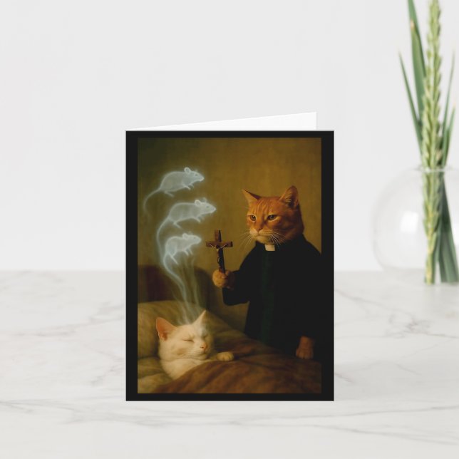 Mage Cat Meme Cat Exorcism Mouse Funny Fantasy Hum Card (Front)