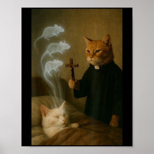 Mage Cat Meme Cat Exorcism Mouse Funny Fantasy Hum Poster (Front)