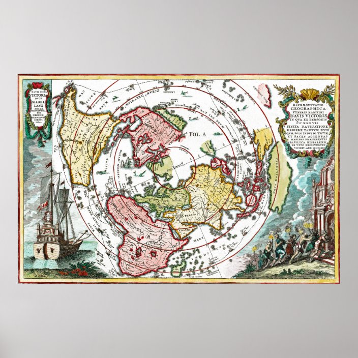 Magellan Journey Flat Earth Map Poster Zazzle Com
