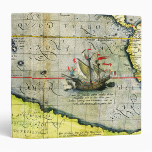 Magellans ship Victoria, Antique Map Pacific Ocean 3 Ring Binder
