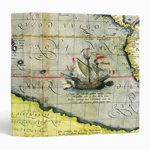 Magellans ship Victoria Antique Map Pacific Ocean 3 Ring Binder