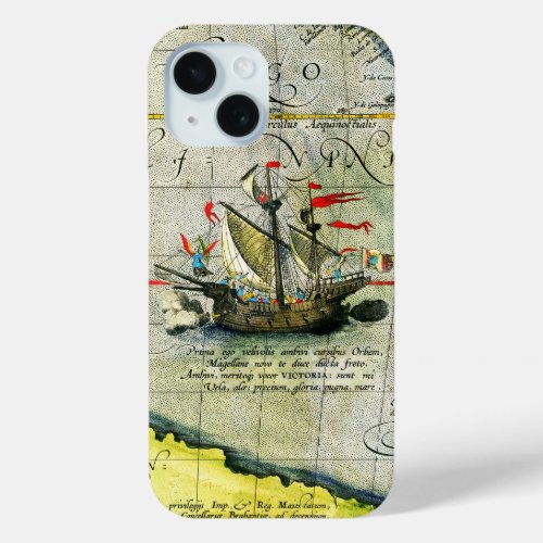 Magellans ship Victoria Antique Map Pacific Ocean iPhone 15 Case
