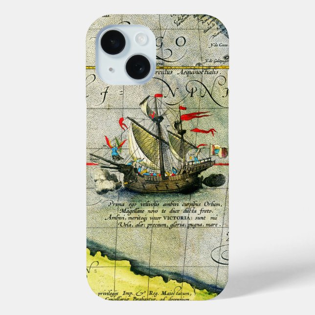 Magellans ship Victoria, Antique Map Pacific Ocean Case-Mate iPhone Case (Back)
