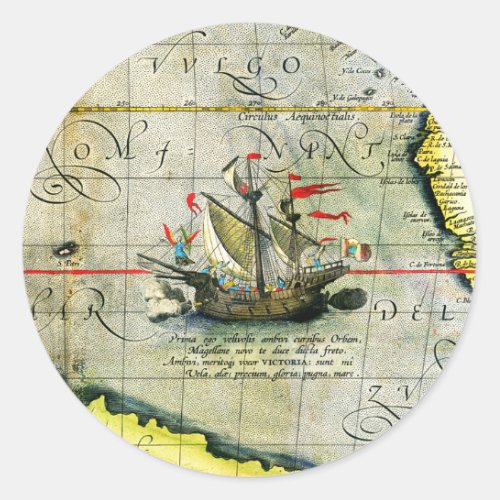 Magellans ship Victoria Antique Map Pacific Ocean Classic Round Sticker