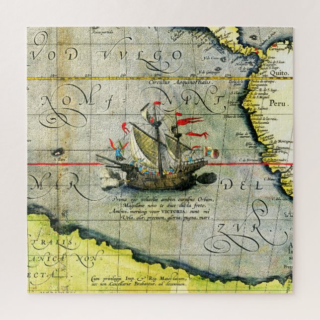 Magellans ship Victoria, Antique Map Pacific Ocean Jigsaw Puzzle (Vertical)