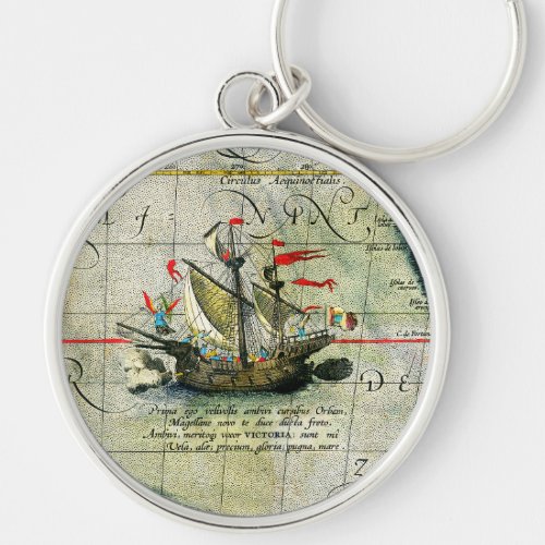 Magellans ship Victoria Antique Map Pacific Ocean Keychain