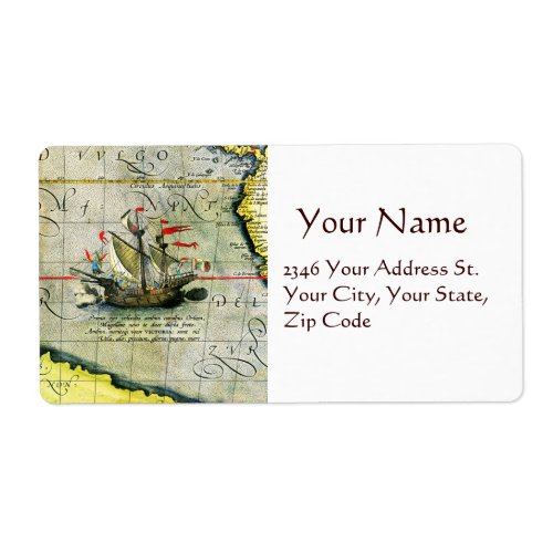 Magellans ship Victoria Antique Map Pacific Ocean Label