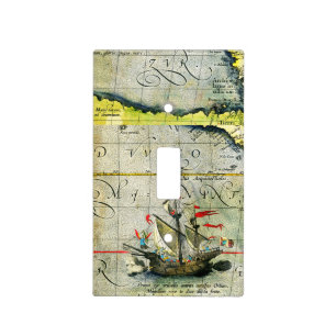Magellans ship Victoria, Antique Map Pacific Ocean Light Switch Cover