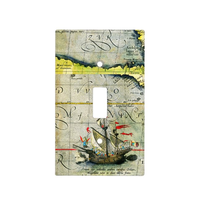 Magellans ship Victoria, Antique Map Pacific Ocean Light Switch Cover (Front)
