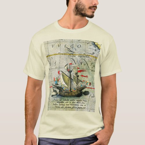 Magellans ship Victoria Antique Map Pacific Ocean T_Shirt