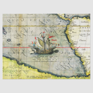 Magellans ship Victoria, Antique Map Pacific Ocean Tissue Paper