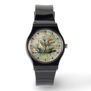 Magellans ship Victoria, Antique Map Pacific Ocean Watch