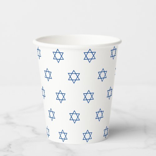 Magen David blue and white pattern Hanukkah Paper Cups