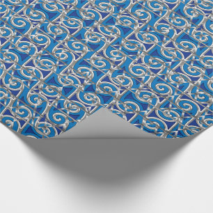 Magen David Swirl Blue and Silver Mosaic Wrapping Paper
