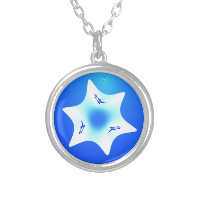 Magen Lavan (White Star) Silver Plated Necklace (Front)