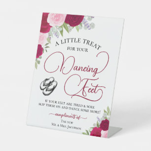 Magena Pink Roses Dancing Feet Flip Flop Wedding Pedestal Sign