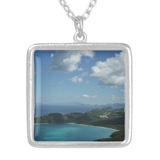 Magens Bay, St. Thomas Beautiful Island Scene Silver Plated Necklace (Front)