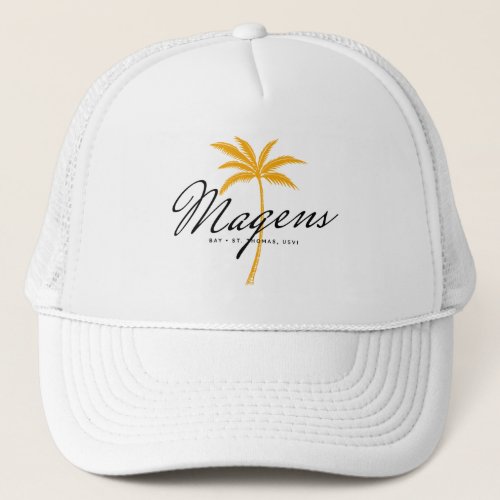 Magens Bay St Thomas USVI Minimal Palm Tree Trucker Hat