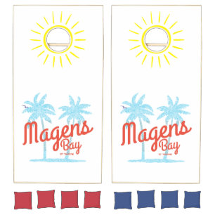 Magens Bay Vintage Coral Type Palm Trees Cornhole Set