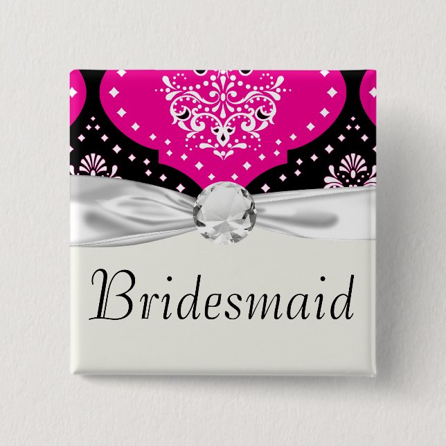 magent pink black white henna damask button (Front)