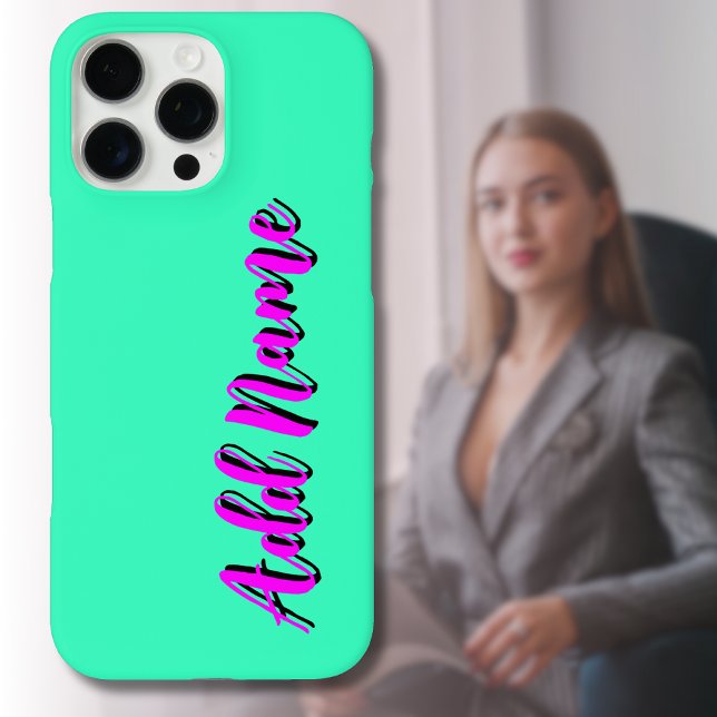 Magenta 3D Black Modern Name | Funny Neon Teal Case-Mate iPhone Case (Creator Uploaded)