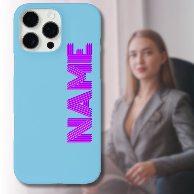 Magenta 3D Indigo Modern Name | Funny Sky Blue Case-Mate iPhone Case (Creator Uploaded)