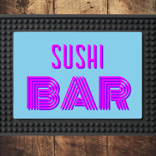 Magenta 3D Indigo Modern TEXT Trendy Sky Blue Bar Mat