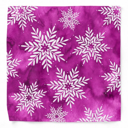 Magenta Abstract Watercolor Snowflakes Bandana
