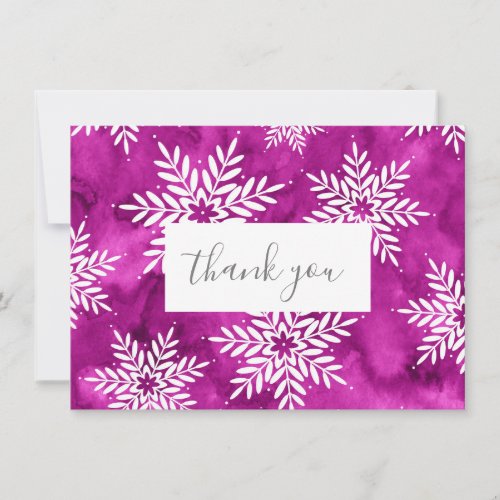 Magenta Abstract Watercolor Snowflakes Thank You Card