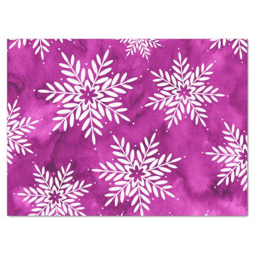 Magenta Abstract Watercolor Snowflakes Tissue Paper
