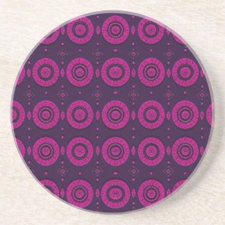 Magenta African Geometric Circle Pattern Sandstone Coaster