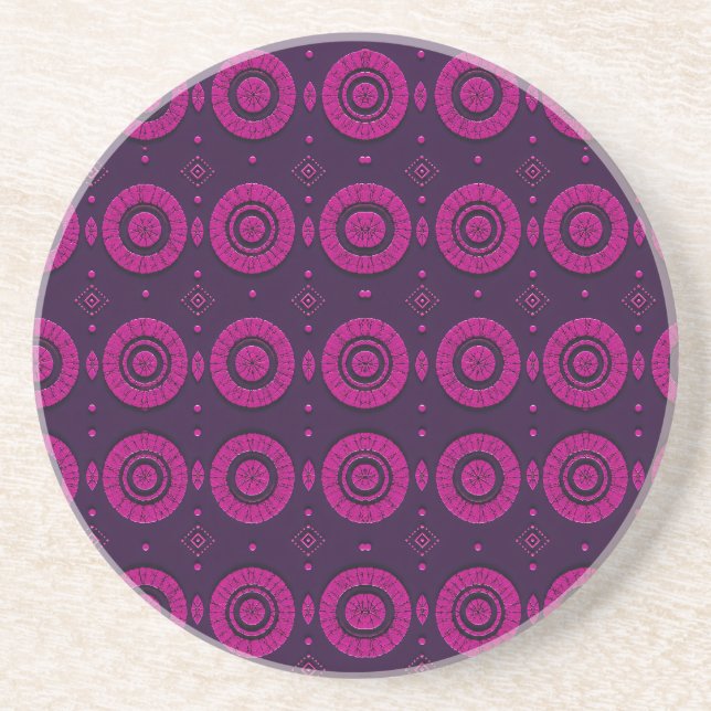 Magenta African Geometric Circle Pattern Sandstone Coaster (Front)