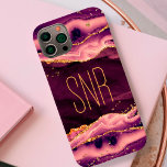 Magenta Agate Geode Monogram Name Gold Glitter Case-Mate iPhone 14 Case<br><div class="desc">Elegant, stylish personalized cell phone case featuring magenta agate, geode and marble with faux gold glitter with a monogram, initials or name shown in an editable modern font style in gold. OPTIONS: The sample is shown on an iPhone 14 Barely There case style--other phone models and case styles are available...</div>
