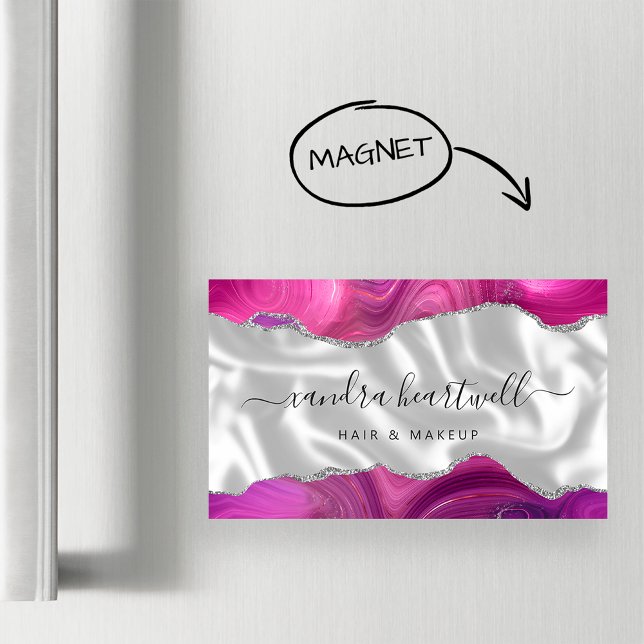 Magenta Agate Silver Glitter Luxury Business Card Magnet (Creator Uploaded)