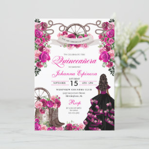 Magenta and Black Cowgirl Western Quinceanera Invitation