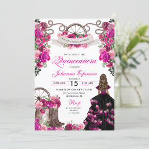 Magenta and Black Cowgirl Western Quinceanera Invitation