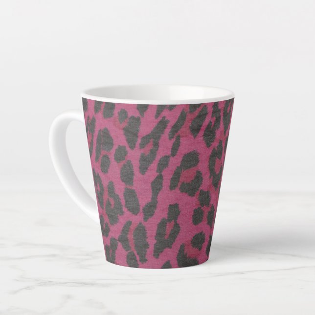 Magenta and Black Leopard Print Latte Mug (Left Angle)
