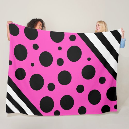 Magenta and Black Polka Dots and Stripes Blanket