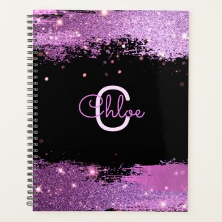 Magenta And Black Stylish Glittery Fancy Glam Chic Planner