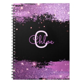 Magenta And Black Stylish Glittery Name & Inital Notebook